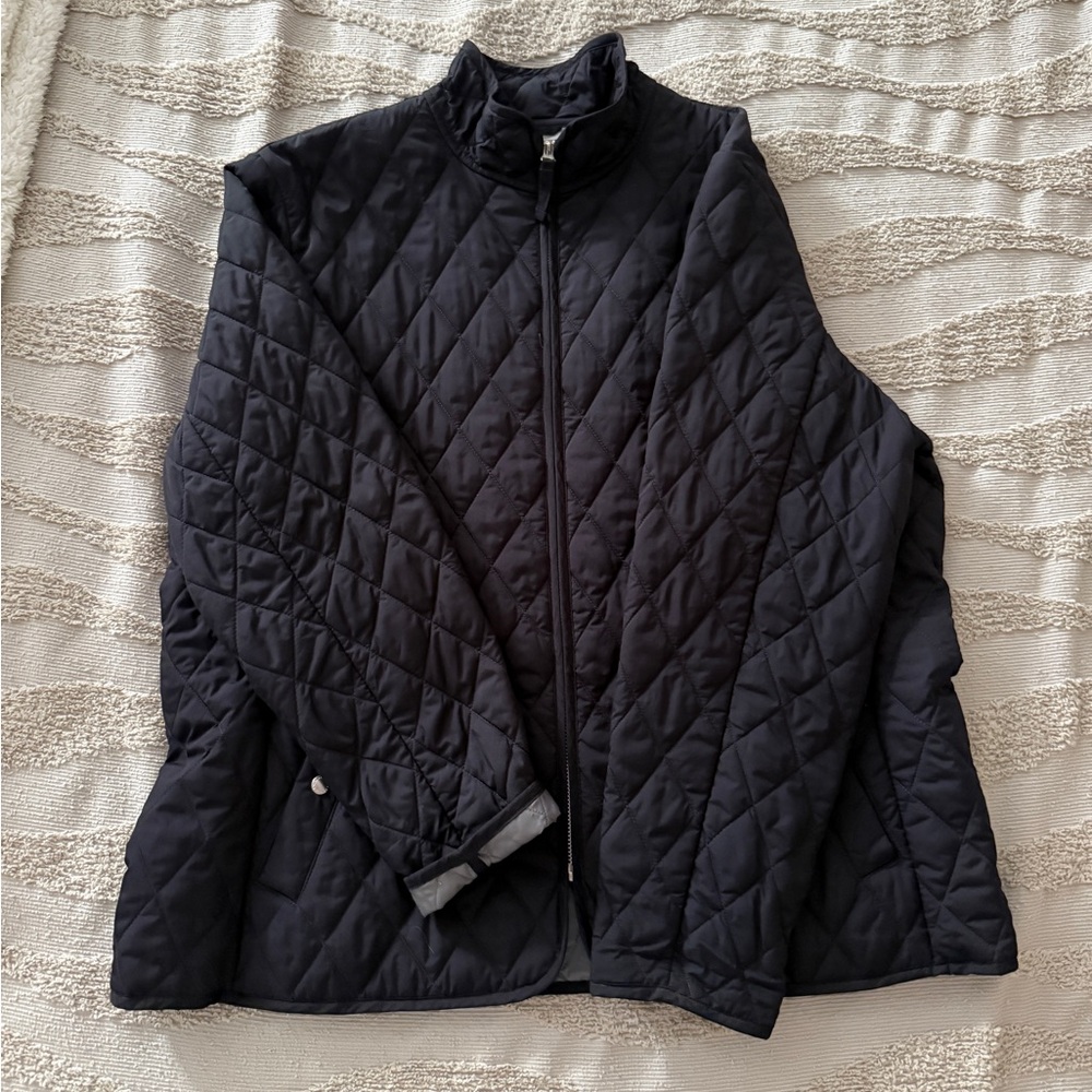 Land’s End Quilted Black Zip-Front Barn Jacket, Women’s Size XL Petite, Like New